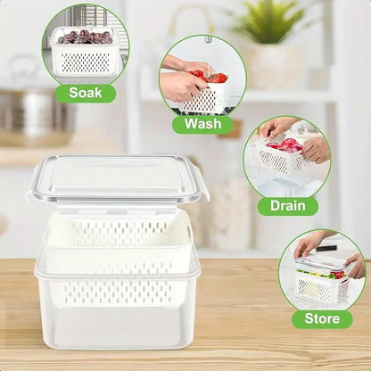 3Pcs 4 in 1 Fruit Storage Containers for Fridge with Removable Colanders3