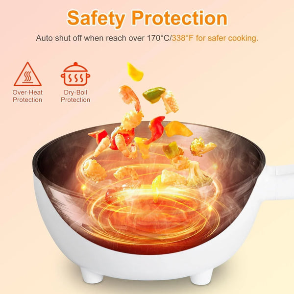 Electric Hot Pot with Steamer Rack, 3L, Non-Stick, White | Dual Power 600W/1000W, Clear Glass Lid, Overheat Protection, Includes Spatula, Serves 3-5 People7