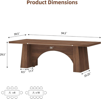 94.5" Extra Long Wood Dining Table for 6-10, Farmhouse Kitchen Table with Arch Cutout Pedestal, Large Dinner Table for Kitchen Dining Room, Walnut2