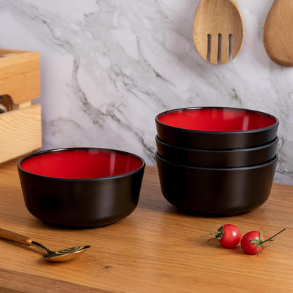 Melamine 12-Piece Modern Dinnerware Set, Kitchen Plates and Bowls Sets, Luxury 2 Tone Red and Black Ceramic Look Dish Set for 4.Christmas Luxury Dinnerware Dishes Set.4
