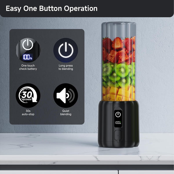 Portable Blender, Small Smoothie Blender with LED Display, Black | USB C Charge, 8 Blades 22000 RPM Motor, Rechargeable 17Oz Personal Blender, Travel Lid, Mini Mixer for Protein, Home, Office3