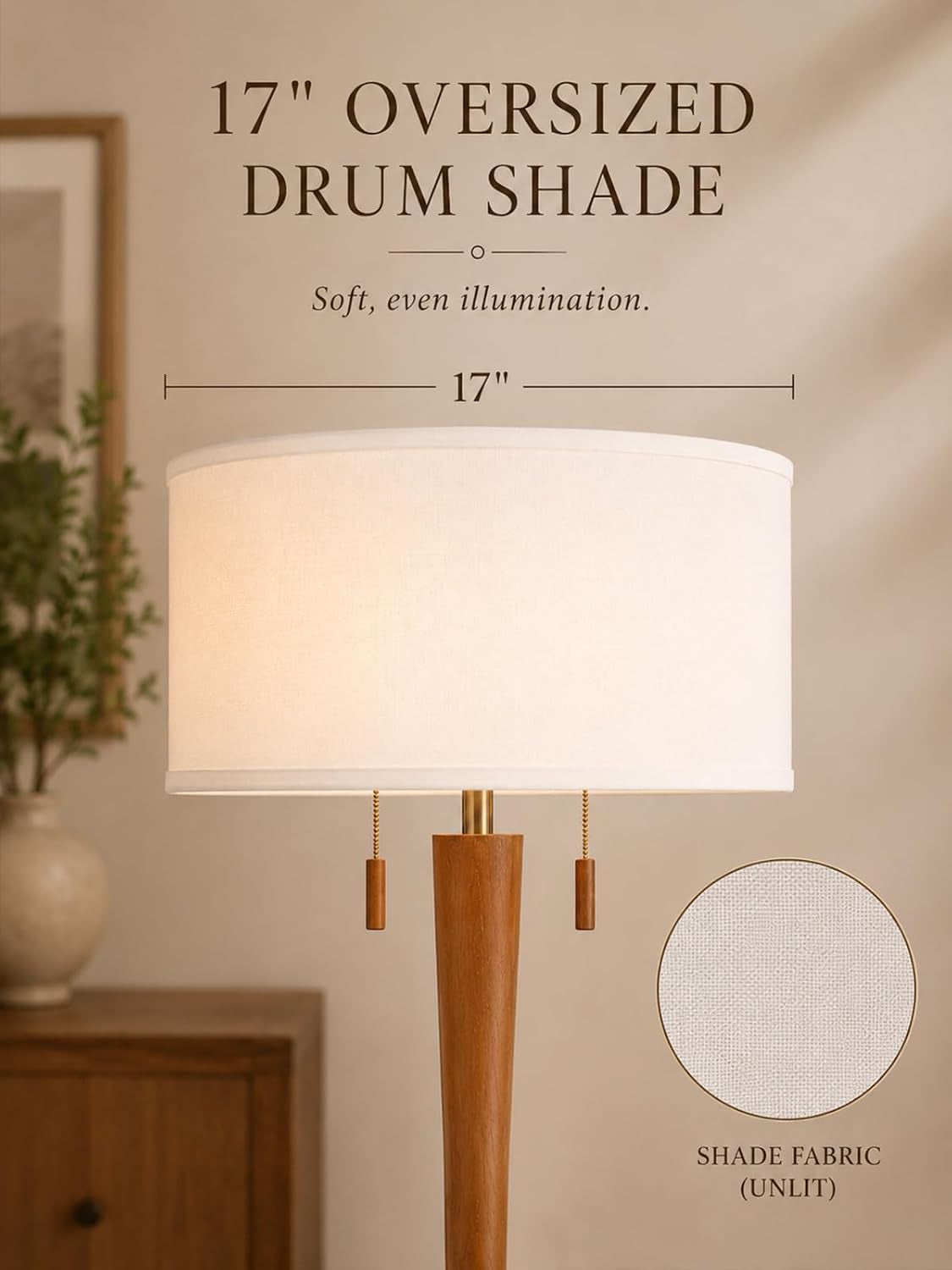 solid-wood-floor-lamp-for-living-room-pull-chains-standing-lamp-62-8-tall-17-white-drum-shade-sculptural-wood-base-stem-2-light-design-standing-lamp-for-bedroom-2-bulbs-included
