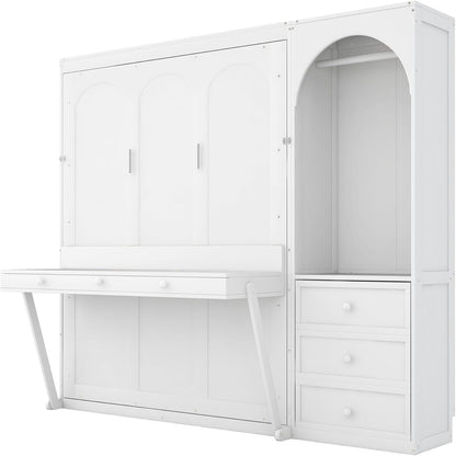 Murphy Bed Queen Size,Murphy Bed with Stoarge Shelf,White9