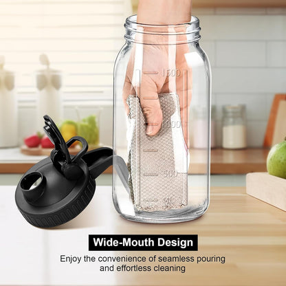 64Oz Mason Jar Pitcher, Airtight & Leakproof Glass Pitcher with Lid | 2 Quart (64 Oz) Mason Jar with Pour Spout Lid and Handle, Perfect for Breastmilk, Sun Tea, Iced Tea, Cold Brew, Juice5