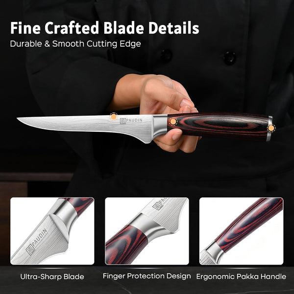 Boning Knife 6 Inch, Super Sharp Fillet Knife, German High Carbon Stainless Steel Deboning Knives, Professional Boning Knives for Meat Poultry Chicken, Pakkawood Handle with Gift Box3