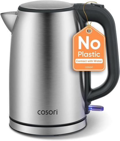 Stainless Steel Electric Kettle, No Plastic Contact with Water, 1.7L | Easy to Clean, Auto Shut-Off, Boil-Dry Protection, Tea Kettle, Hot Water Boiler, 1500W1
