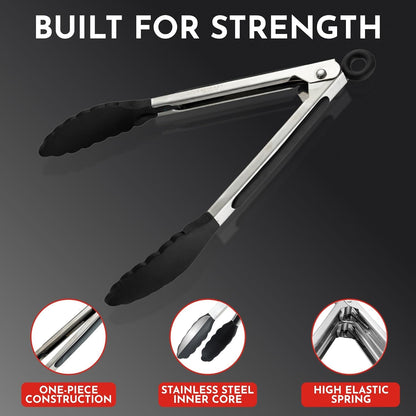 Kitchen Tongs - 12, 9 & 7 Inch Locking Silicone Tongs for Cooking, Set of 34