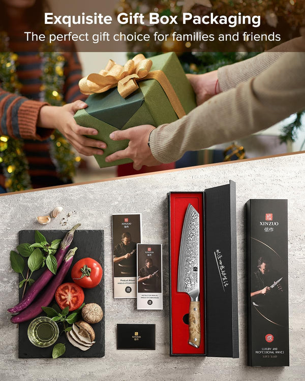 Damascus 8.3 Inch Kiritsuke Chef Knife,Hand Forged High Carbon Steel Sharp Kitchen Cutting Knife,Comfortable Ergonomic Full Tang Figured Sycamore Wood Handle6