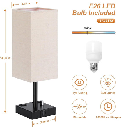 Bedside Table Lamps Set of 2 for Bedroom - Dimmable, USB C+A, 2 AC Outlets5