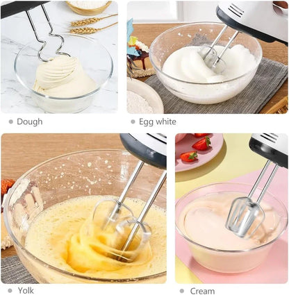 Electric Hand Mixer - 7 Adjustable Speed 180W Handheld Mixer Electric Whisk with 5 Stainless Steel Accessories, Turbo Boost/Self-Control Speed + Eject Button Food Beater for Cakes Eggs, Off-White7