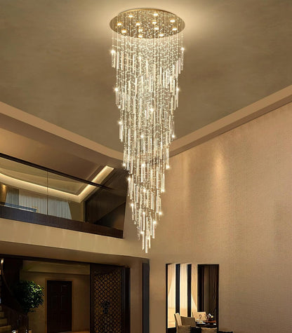 98'' Modern Crystal Chandelier High Ceiling Chandeliers for Entryway Large Raindrop Chandeliers LED Dimmable Flush Mount Light Fixtures for Staircaes Foyer Hallway Living Room LED Bulbs Included Gold8