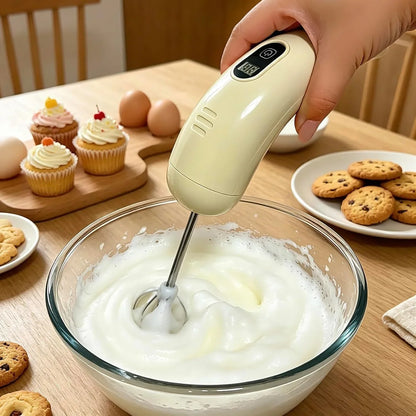 Cordless Hand Mixer with 5 Speed Modes, Handheld Electric Whisk, Hand Held Egg Beater with 2 Detachable Stir Whisks (White)2