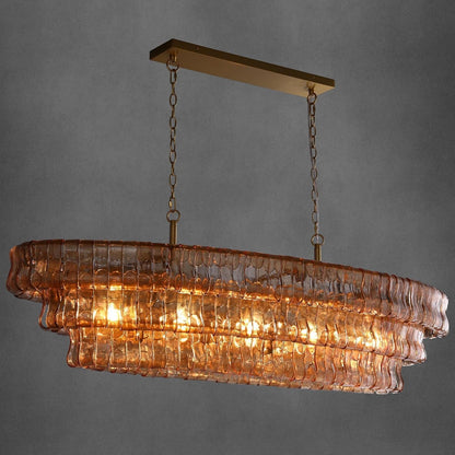 54" Smoked Gold Rectangular Drum Large Chandeliers for Dining Room, 5-Light Modern round Hanging Light Fixture for Kitchen Island, Living Room, Foyer1