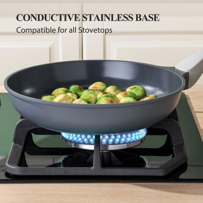 Nonstick Ceramic Frying Pan with Lid, Non Toxic Skillet, Healthy Egg Pan Nonstick Omelet Pan Chef'S Pan, PTFE PFOA & PFAS Free, Induction Compatible (8Inch W/L)7