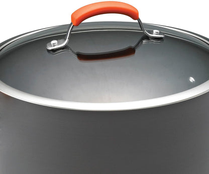 Brights Hard-Anodized Aluminum Nonstick Cookware Set with Glass Lids, 10-Piece Pot and Pan Set, Gray with Orange Handles13