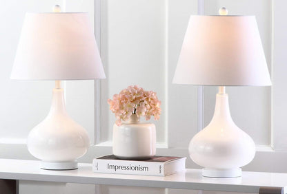 SAFAVIEH Lighting - Amy 24" White Glass Gourd Table Lamp Set of 2 with White Shades, Modern Contemporary Bedroom Living Room Lighting, LED Bulbs Included (LIT4087A-SET2)2