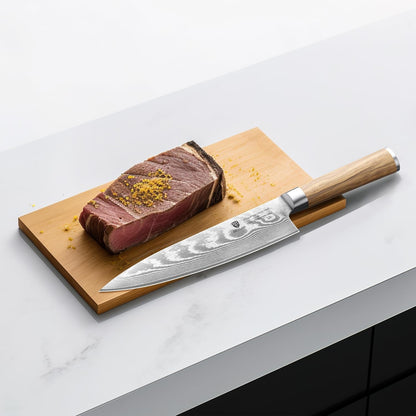 Damascus Chef Knife 8 Inch, Japanese Steel Knife, Olive Wood Handle5