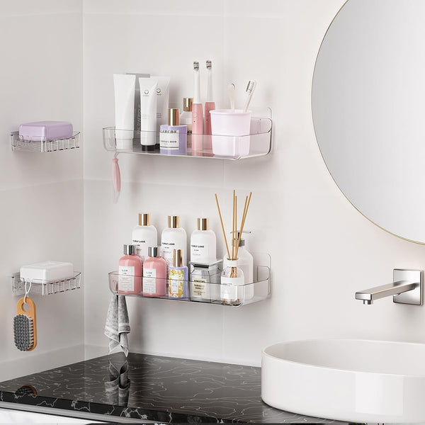 Crystal-Clear Shower Caddy with Soap Dish & Adhesive Pads, 2 Pack4