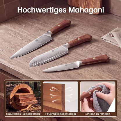 3 PCS Japanese Kitchen Knife Set with Full Tang Rosewood Handle4