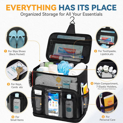 Shower Caddy Portable for College Dorm, Hanging Travel Toiletry Bag with Phone Pocket & Waterproof Bottom Cover,Quick-Dry Mesh Shower Bag,Dorm Room Essentials for Guys & Girls,Cruise Essentials 20265