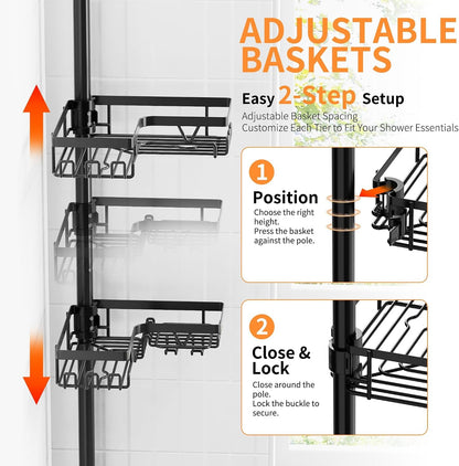 Corner Shower Caddy Tension Pole, 2-Steps Install Bathroom Organizer2