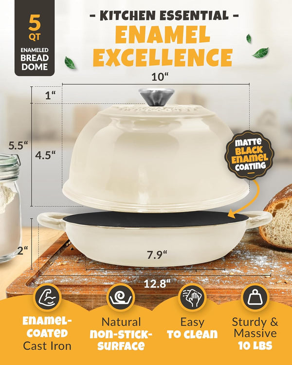 5 QT Enameled Dutch Oven for Bread Baking with Lid & Starter Kit | Dutch Oven for Sourdough Bread Baking, Enameled Cast Iron, Banneton, Bread Sling, Lame, Dough Whisk & Step-By-Step Guide3
