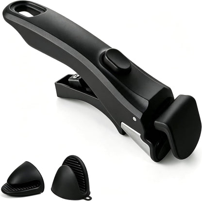 Removable Handle, Detachable Pot Handles with 2 PCS Silicone Oven Mitts Heat Resistant, Universal Pan Handle, Replacement Handles for Pots and Pans, Fits All Cookware-Black1