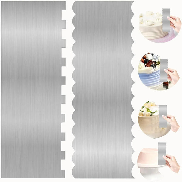 2 Pcs Stainless Metal Cake Scraper Smoother Double Sided Patterned Edge Cake Decorating Supplies Spatula Frosting Icing Tools Comb for Icing Cakes Buttercream Decorating8