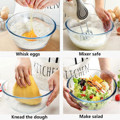 Glass Mixing Bowl Set for Baking 3-Piece Salad Bowl Set (1Qt, 2.5Qt, 4.2Qt), High Brosilicate Large Bowls for Kitchen Prepping Serving and Storage, Microwave Dishwasher Oven Safe4