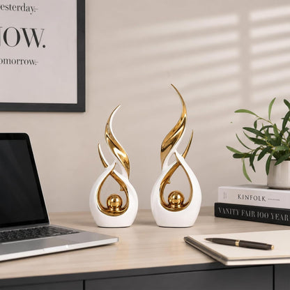 2 PCS White Gold Ceramic Statues for Home Decor Accents, Modern Abstract Art Sculptures, Elegant Tabletop Decorative Objects for Dining Room, Entryway, Tv Stand, Mantel, Coffee Table Centerpieces5