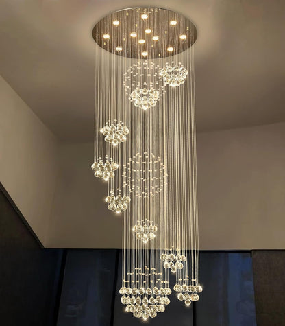 D32'' X H100'' Modern Large Chandelier for Foyer Glam Chandelier Raindrop Crystal Chandeliers LED Dimmable High Ceiling Light Fixtures for Staircaes Hallway Entryway Gold1