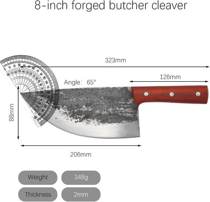 Meat Cleaver, 8 Inch High Carbon Steel Forged Butcher Knife Chef Kitchen Knives Chopping Cleaver with Wood Handle2