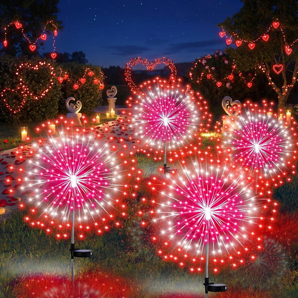 4 Pack Christmas Solar Firework Light Decor, Pink, White, Red4
