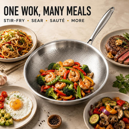 Titanium Wok with Lid, Titanium Wok Pan for Cooking, Non Stick Titanium Frying Pan, No Coating Titaniums Nutri Pans, PFAS/PFOA/PTFE Free, Titanium Cookware with All Cooktops6