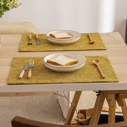 Kevin Textile Burlap Linen Placemats Set of 6 Heat Resistant Dining Table Place Mats Washable Kitchen Table Mats for Dinning Party Holiday Indoor Outdoor, 13 X19 Inches, Honey Yellow8