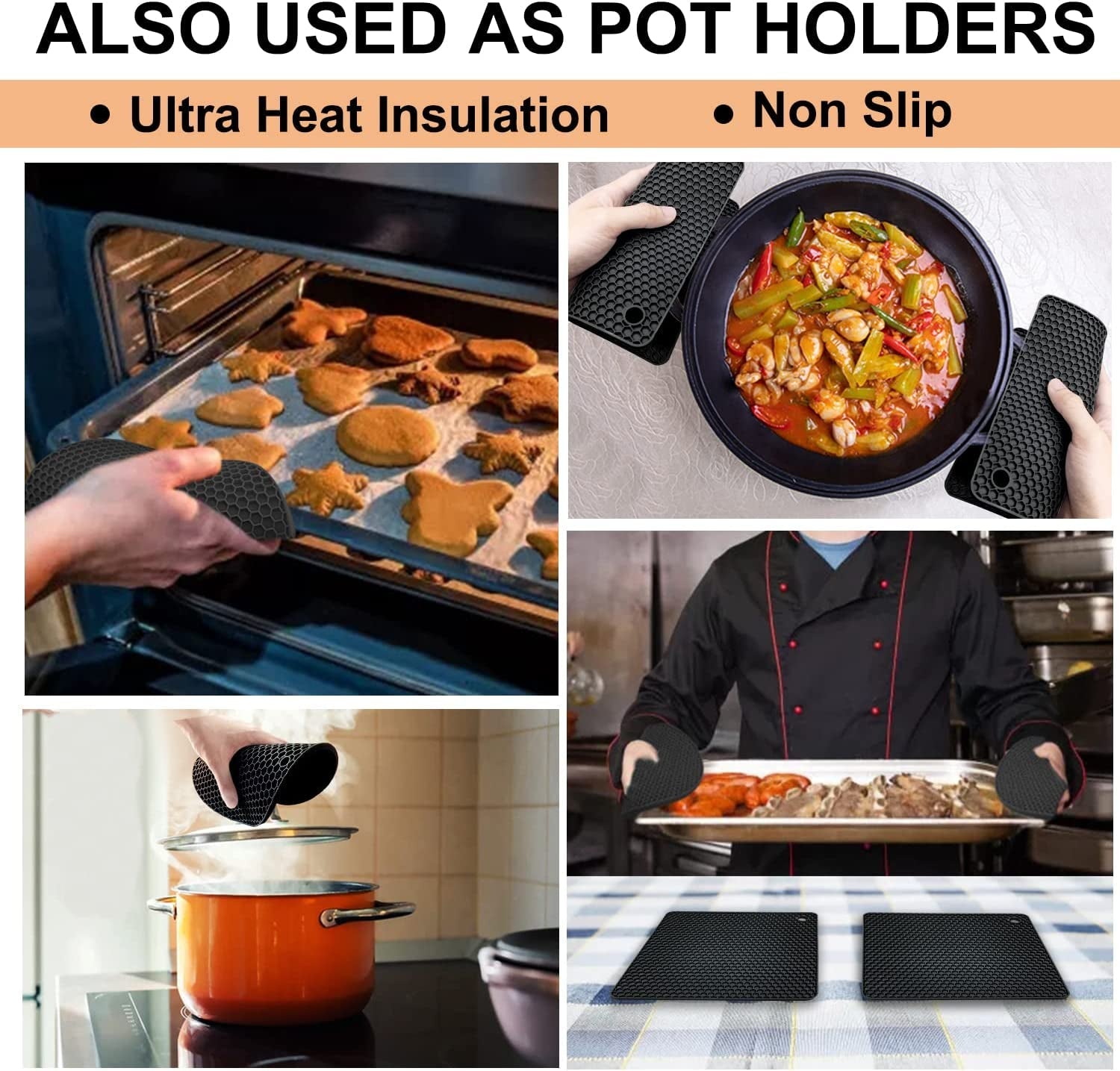 silicone-trivet-mats-4-heat-resistant-pot-holders-multipurpose-non-slip-hot-pads-for-kitchen-potholders-hot-dishers-jar-opener-spoon-holder-food-grade-silicone-bpa-free-black