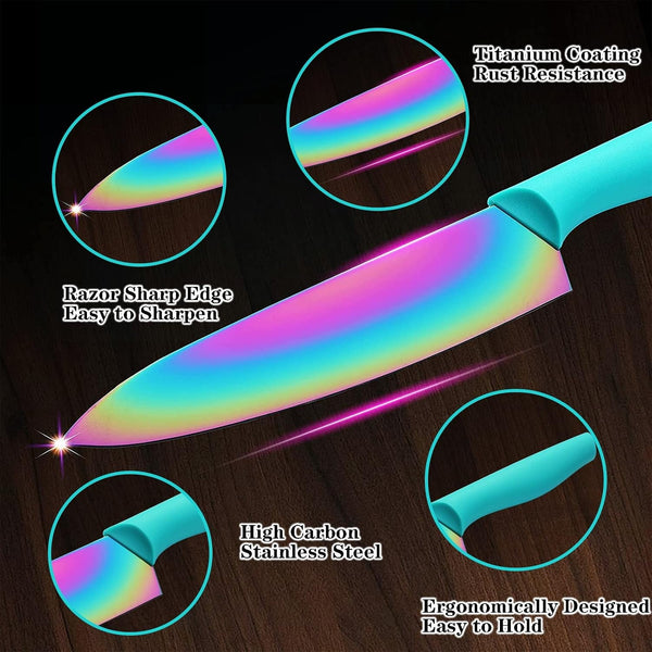 Kitchen Knife Set 12PC Rainbow Steel Knife Set W Cover3