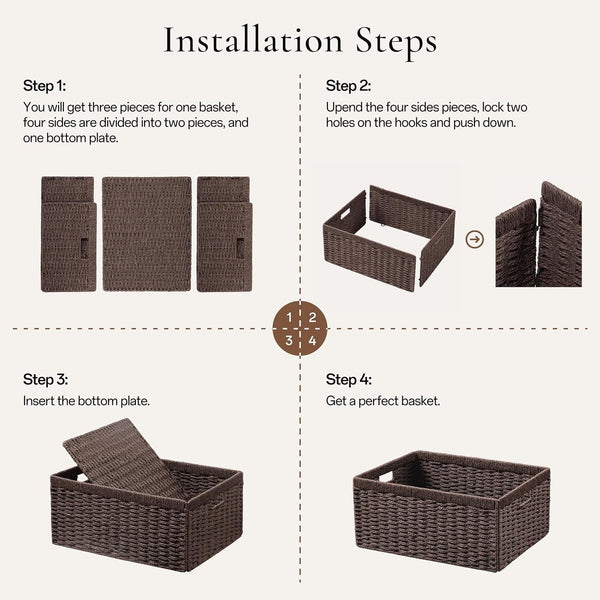 Dark Brown Wicker Baskets for Shelves, Hand-Woven Storage Baskets2