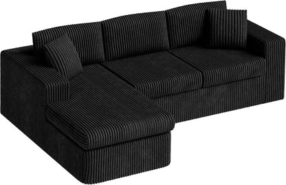 105" Boneless Couches for Living Room, Sectional Couches Modular Sofa with L-Shaped Chaise, Memory Foam Comfy Cloud Couch with Plush Corduroy Fabric, No Assembly Required, Black9