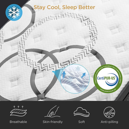 Queen Mattress 14 Inch Hybrid Mattress Euro Top Medium Firm for Back & Lumbar Support [New Version], 365 Night Trial, Individual Pocket Spring for Motion Isolation & Pressure Relief2