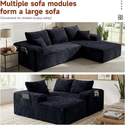 Couch ≈105-Inch L-Shaped Sofa,Boneless Couch with Chaise Black5