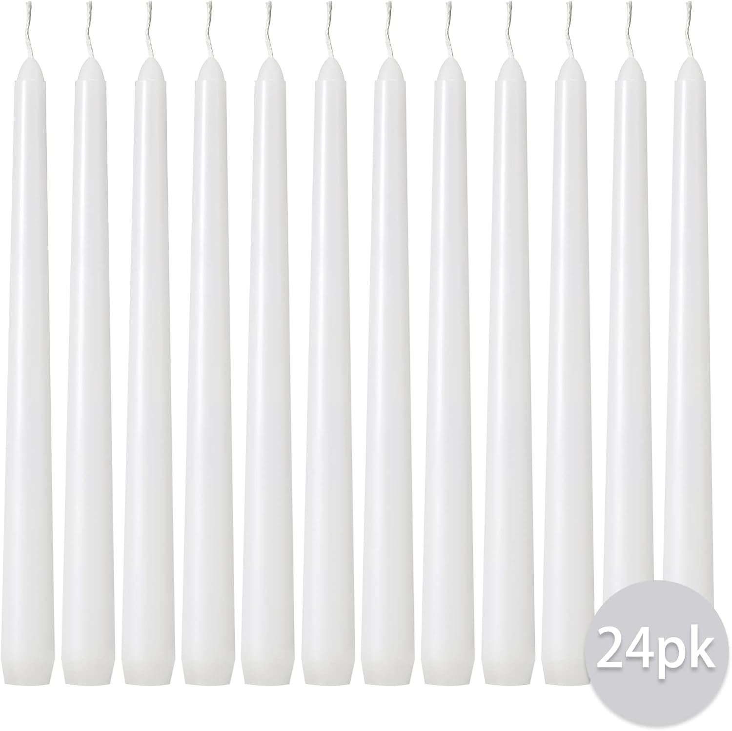 taper-candles-10-inch-h-dripless-set-of-24-white-unscented-and-smokeless-taper-candles-long-burning-paraffin-wax-with-cotton-wicks-for-burning-8-hours-time