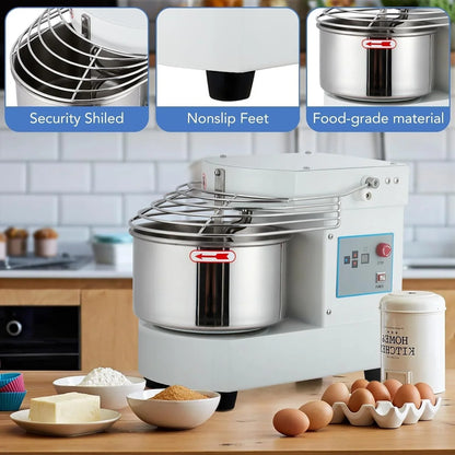 10.5 Qt Commercial Food Mixer，110V 650W Dual-Rotation Dough Kneading Machine with Touchscreen Timer，Food-Grade Stainless Steel Bowl & Safety Shield for Bakeries & Restaurants​​4