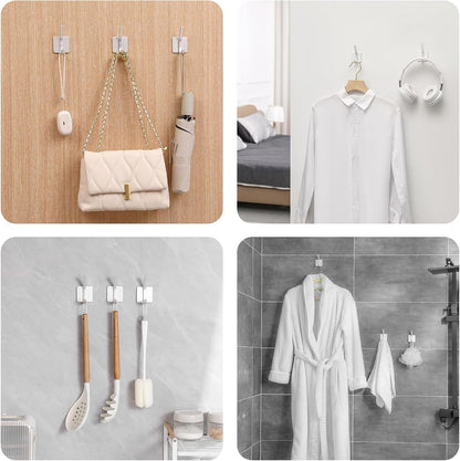 Heavy Duty Adhesive Wall Hooks, 30 Lb Max Load Waterproof Hooks for Bathroom Towels Coats Bags, No Drill Damage-Free for Renters Apartment Dorm, Matte Gold, 4 Pack3