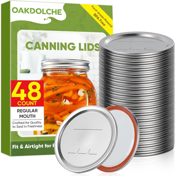 48 Pcs Regular Mouth Mason Canning Jar Lids(70Mm) | Premium Mason Jar Lids for Ball, Kerr Jars, Food Grade Material, 100% Fit & Airtight for Regular Mouth Mason Jars
