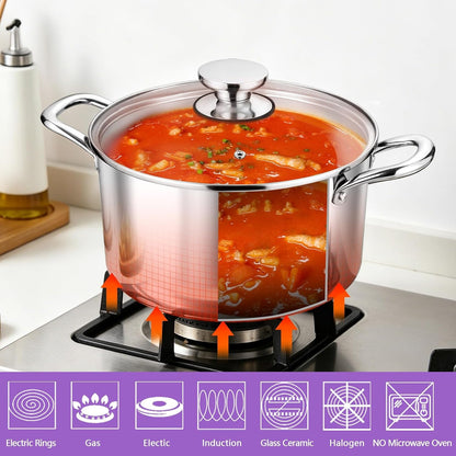 5 Quart Tri-Ply Stainless Steel Stock Pot, Cooking Pot with Lid | 5 Qt Stockpot for Soup Pasta Vegetable, Induction Cookware for All Stoves, Sturdy & Double Handle, Oven & Dishwasher Safe5