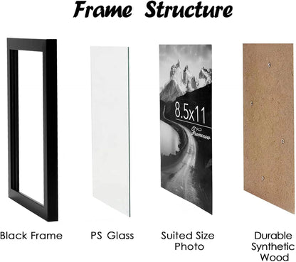 8.5X11 Picture Frames Set of 3, Shatter-Resistant Glass Display Certificate or Pictures 8.5 by 11,To Wall and Tabletop Mounting, Black.3