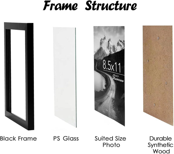 8.5X11 Picture Frames Set of 3, Shatter-Resistant Glass Display Certificate or Pictures 8.5 by 11,To Wall and Tabletop Mounting, Black.3