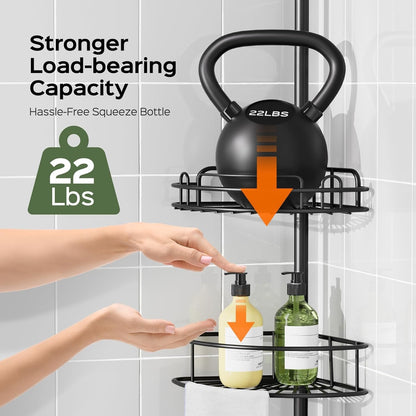 Corner Shower Caddy Tension Pole: No-Drill Rustproof Bathroom Shelf2
