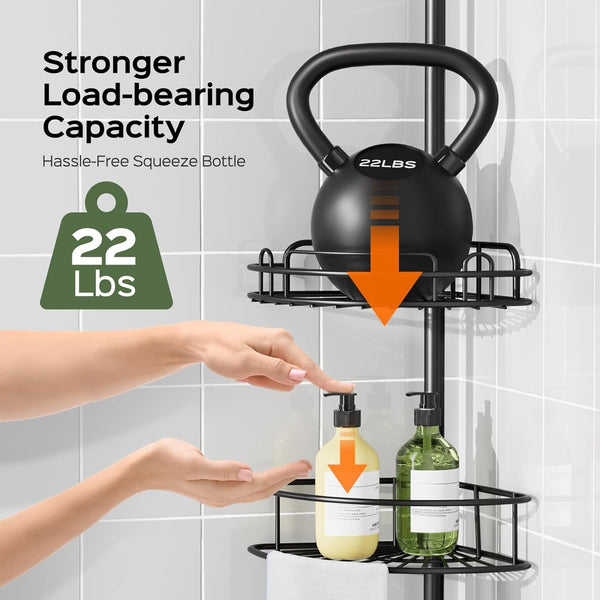 Corner Shower Caddy Tension Pole: No-Drill Rustproof Bathroom Shelf2